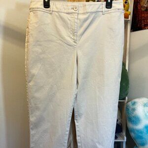 Talbots Khaki Perfect Crop Cotton Stretch Pants Womens Button Hem Size 10
